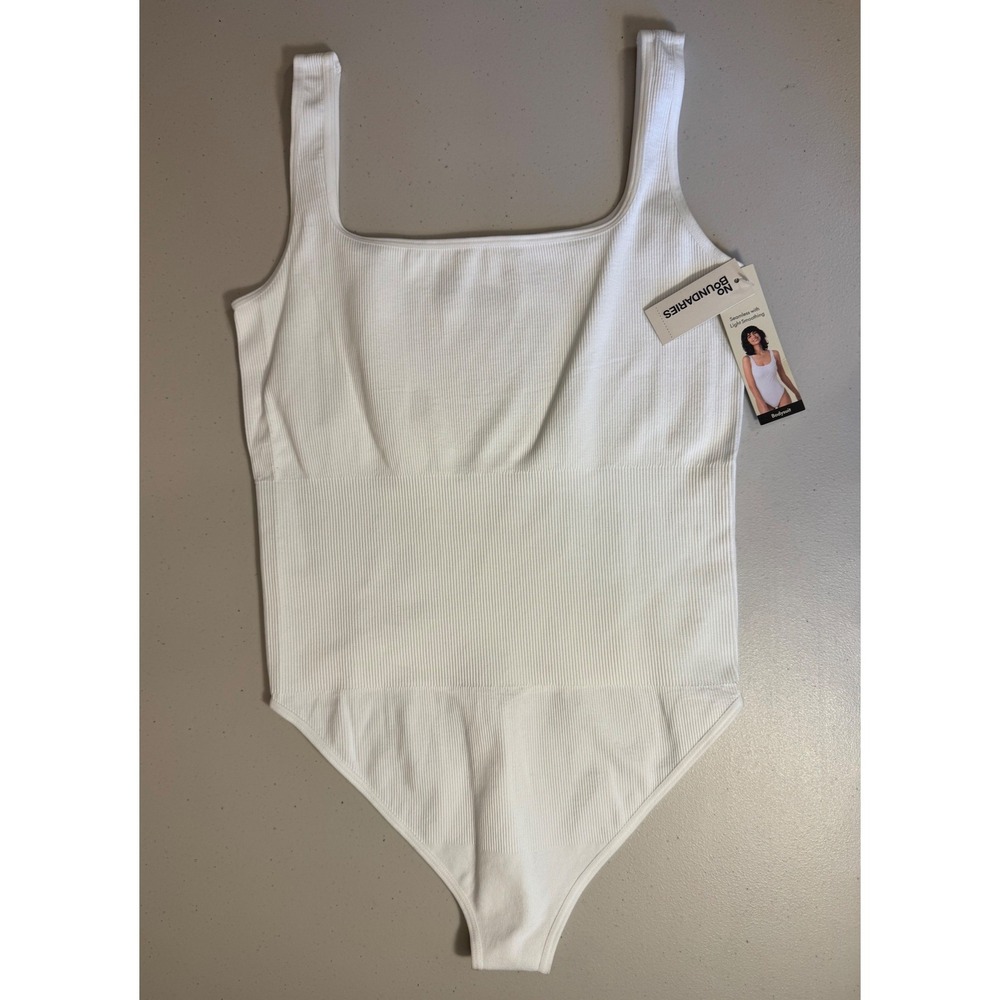 No Boundaries Bodysuit Women XXL White Seamless Ribbed Square Neck Smoothing NEW